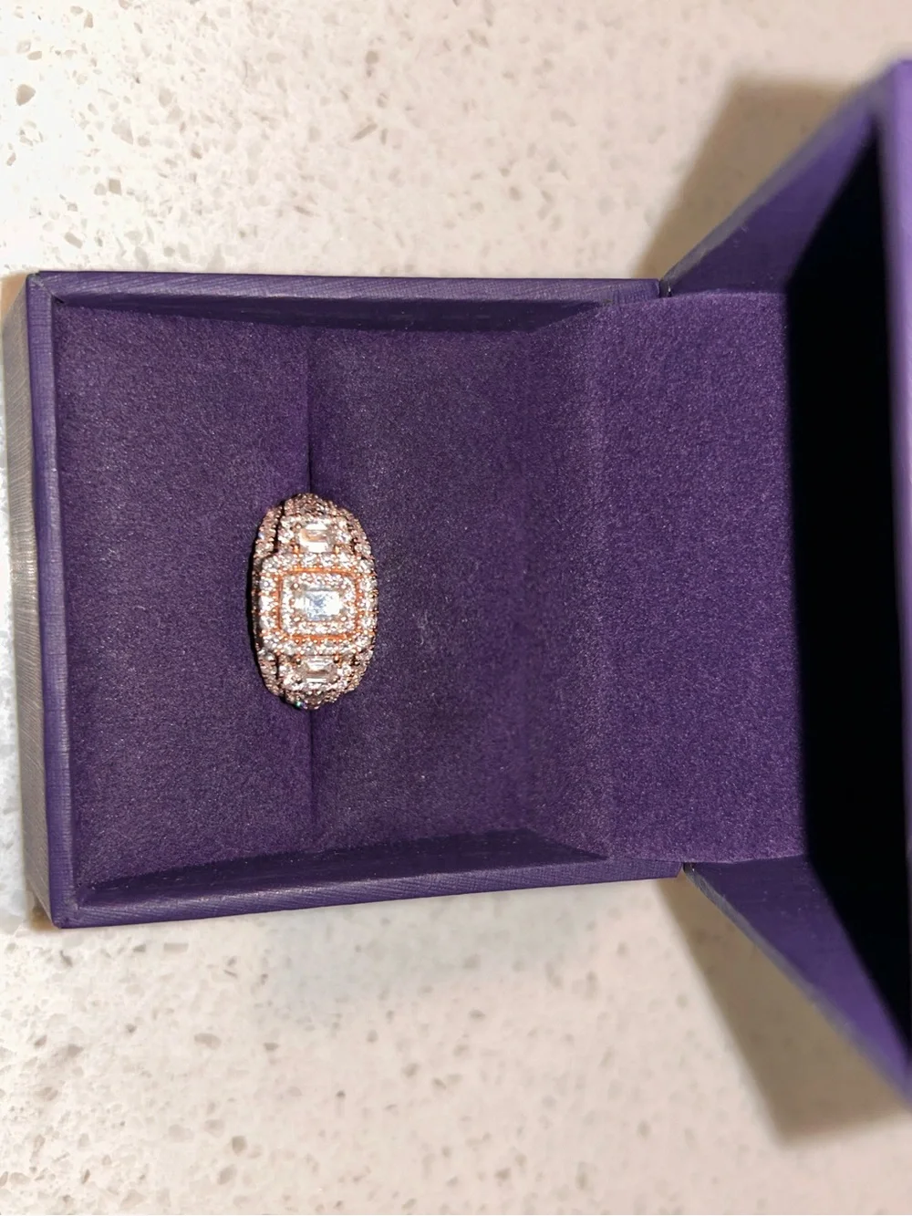 Rose Gold and White CZ Emerald Statement Natural Ring - Women Jewelry
